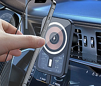 Автомобильный держатель с магнитной беспроводной зарядкой для iPhone и Android 15W, Черный
