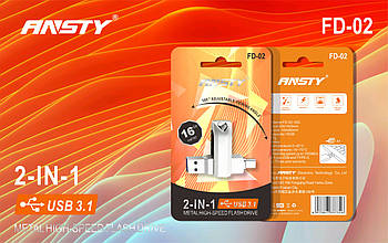 Флеш-драйв ANSTY FD-02 16GB USB 3.1 + Type-C Silver