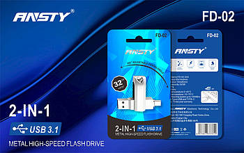 Флеш-драйв ANSTY FD-02 32GB USB 3.1 + Type-C Silver