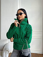 Женский свитер зеленый вязаный с замком