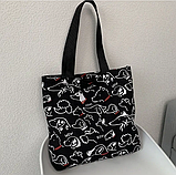 Сумка шоппер жіноча тканинна чорна 094F, фото 3