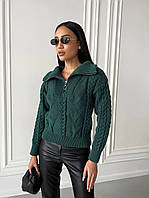 Женский свитер темно-зеленый вязаный с замком