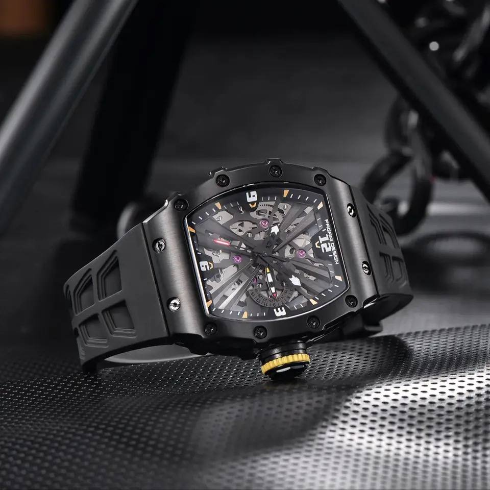 Мужские часы Pagani Design PD-1738 All Black водонепроницаемые с кварцевым механизмом и стильным браслетом, фото 1