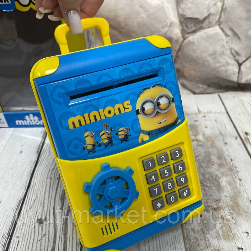 Дитячий сейф електронна скарбничка "Міньйон на коліщатках" з купюроприймачем 19х13х12см