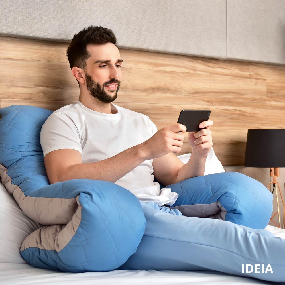 Подушка U-shape, П-подібна для сну та відпочинку з посиленням чохлом ТМ IDEIA 140х75х20 см джинс/сіра 8-33724*003