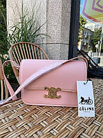 Женская сумка Celine Teen Triomphe Bag in Shiny Calfskin Селин розовая