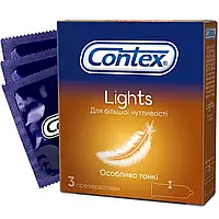 Презервативи латексні з силіконовою змазкою особливо тонкі, Contex Lights, 3 шт