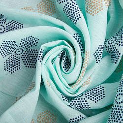 Тканина костюмна під льон із напиленням квітка бірюза 04-20552*008