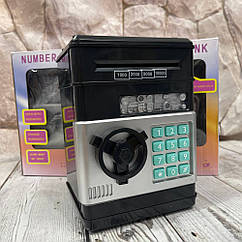Електронна скарбничка сейф Number Bank чорний з купюроприймачем з кодовим замком 18.5х12.5х12см