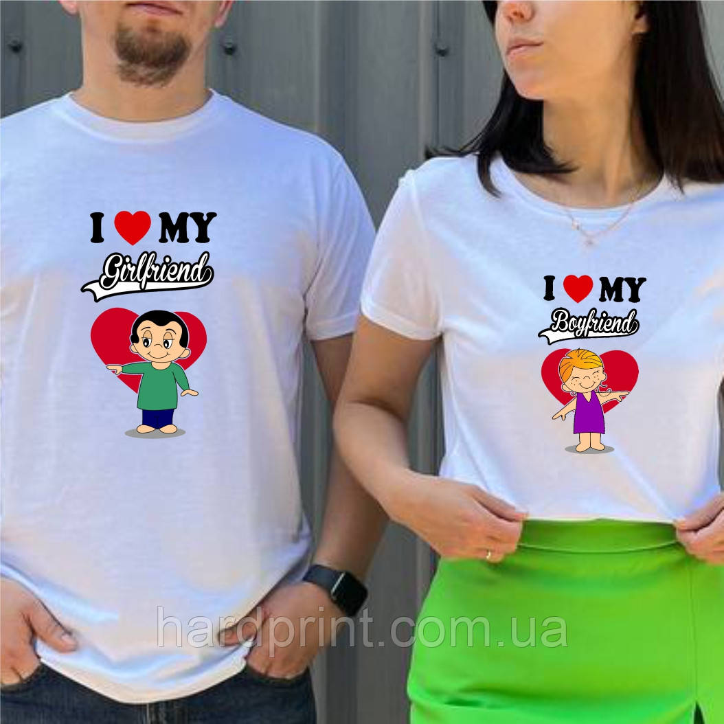 Парні футболки. Чоловіча та жіноча футболка з принтом Love is..., фото 1