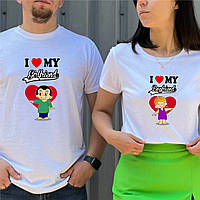 Парні футболки. Чоловіча та жіноча футболка з принтом Love is...