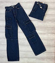 Жіночі сині джинси карго кльош із кишенями