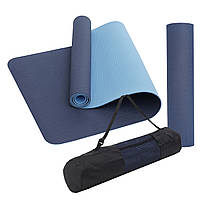 Коврик (мат) спортивный SportVida TPE 183 x 61 x 0.4 см для йоги и фитнеса SV-EZ0053 Blue/Sky Blue