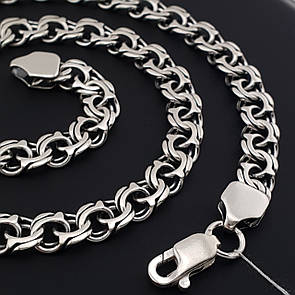 Товста срібна цепочка Бісмарк. Широкий чоловічий ланцюг на шию 9 мм. Срібло 925. Довжина 55 см