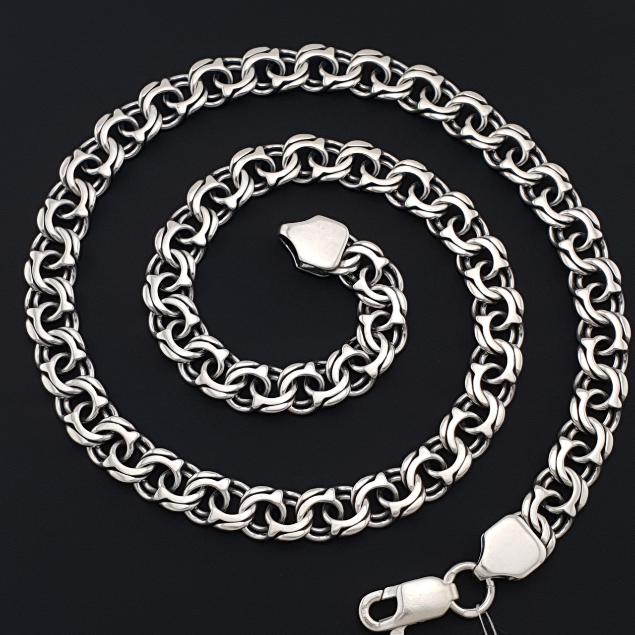 Товста срібна цепочка Бісмарк. Широкий чоловічий ланцюг на шию 9 мм. Срібло 925. Довжина 60 см, фото 1