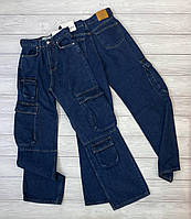 Женские синие джинсы карго клеш с карманами