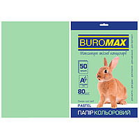 Бумага цветная Buromax, А4, 80г/м2, PASTEL, светло-зеленый, 50 листов