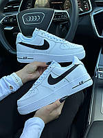 Женские кроссовки Nike Air Force 1 PRM All White Black Обувь Найк Аир Форс белые кожаные демисезон