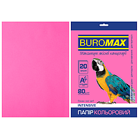 Бумага цветная Buromax, А4, 80г/м2, INTENSIV, малиновый, 20 листов (BM.2721320-29)