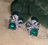 Серьги- гвоздики с бирюзовыми фианитами "Бантик" от студии LadyStyle.Biz