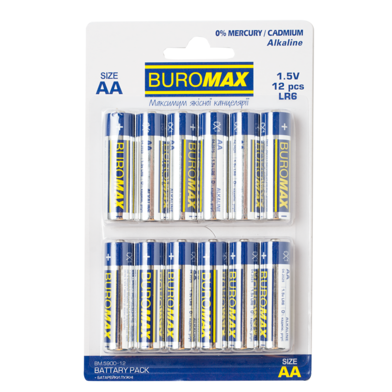 Набір елементів живлення (лужні батарейки) Buromax LR6 (AA) 1,5 V 12 шт. в пакованні (BM.5900-12)