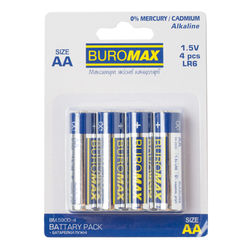 Набір елементів живлення (лужні батарейки) Buromax LR6 AA 1,5 V 4 шт. в пакованні (BM.5900-4)
