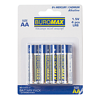 Набір елементів живлення (лужні батарейки) Buromax LR6 AA 1,5 V 4 шт. в пакованні (BM.5900-4)
