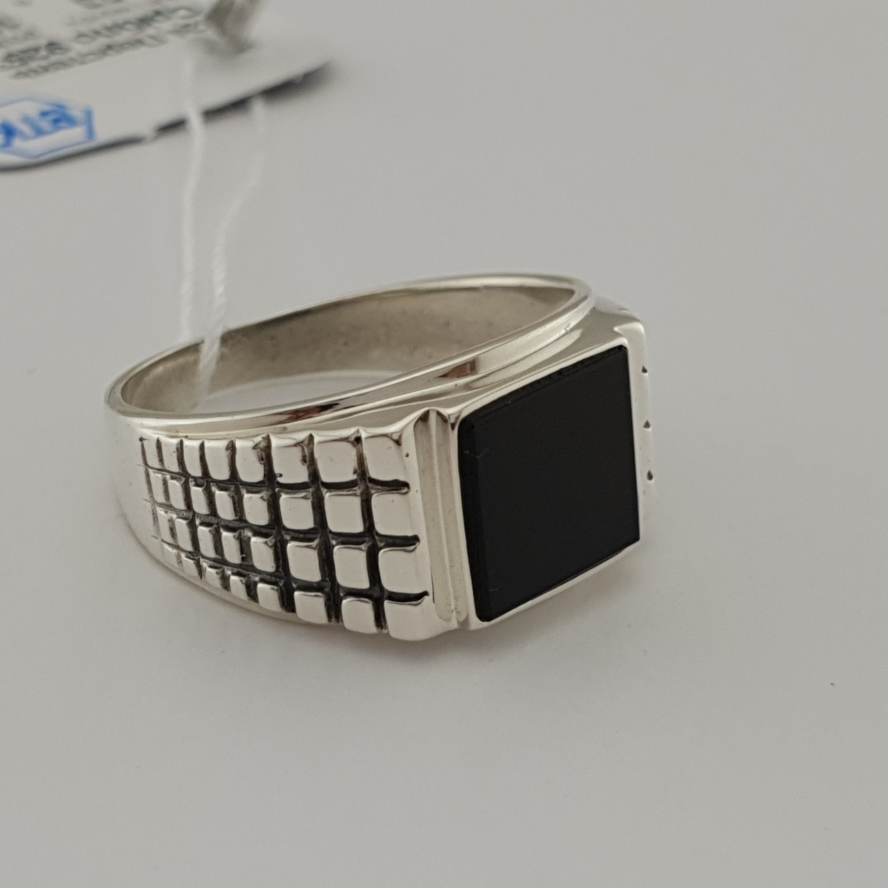 Чоловіча срібна печатка з оніксом 124 19 розмір, фото 1
