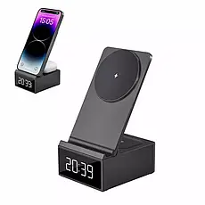 Бездротовий зарядний пристрій WiWU Platinum для iPhone/Airpods 15Вт 2в1 з годинником | Док-станція Wi-W011