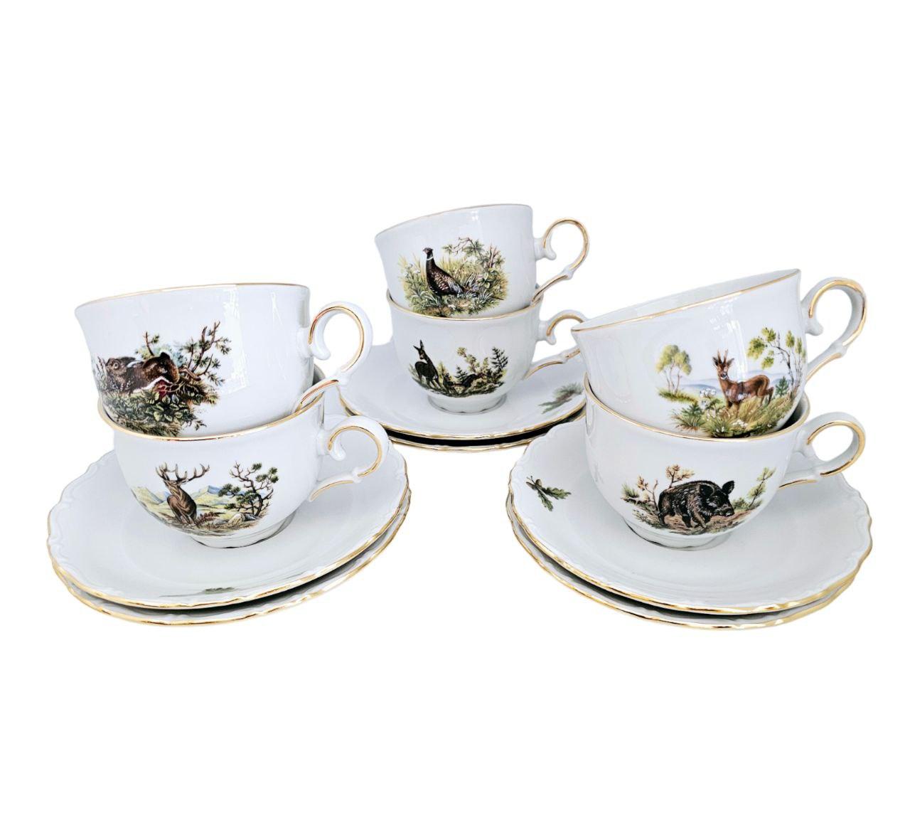 Сервіз чайний Gloria fine porcelain Bavaria Handwork Bayreuth Made in Germany Полювання 12 предметів порцеляна d-16см, 250мл, фото 1