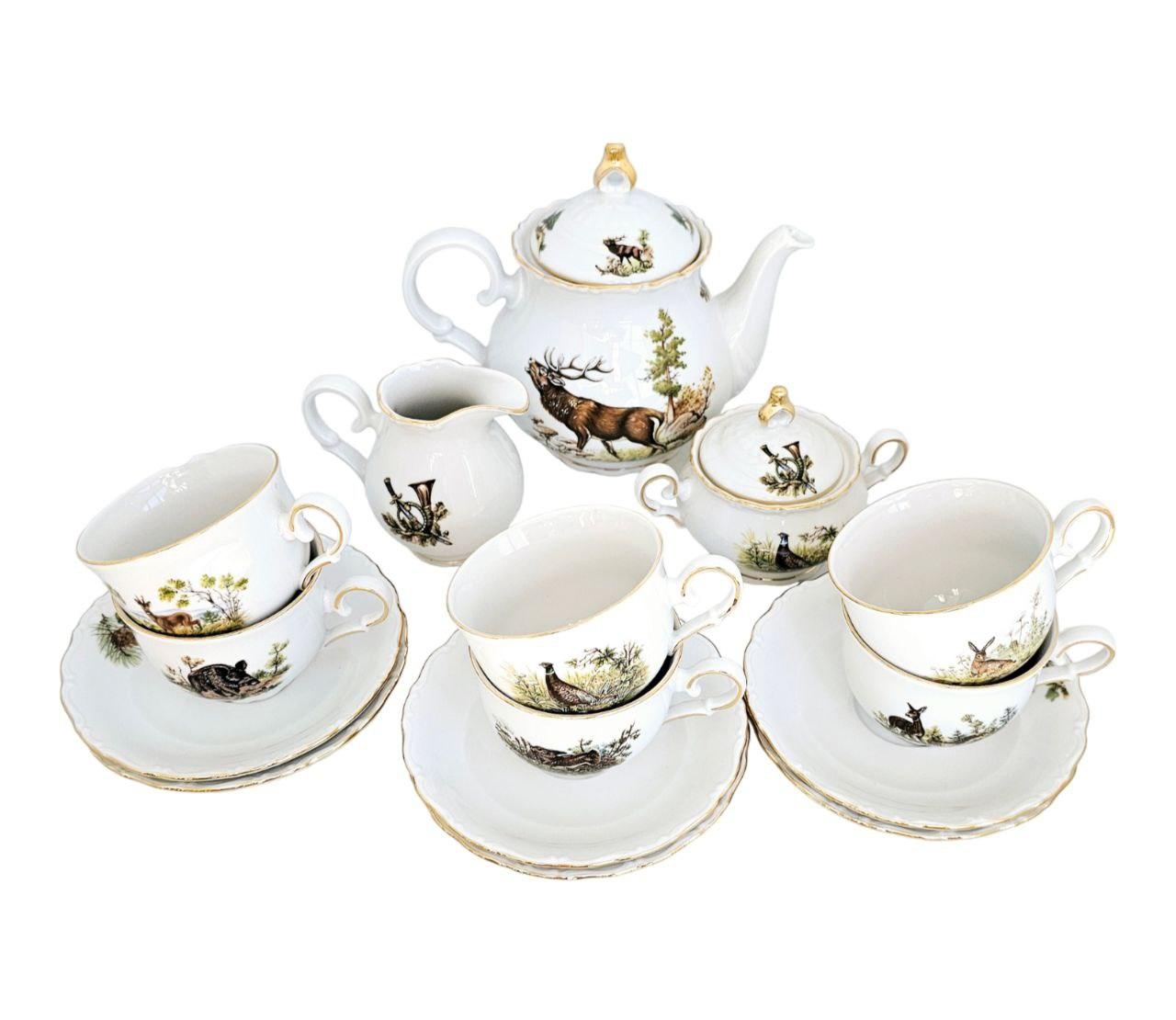 Сервіз чайний Gloria fine porcelain Bavaria Handwork Bayreuth Made in Germany Полювання 15 предметів