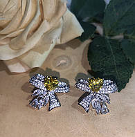 Серьги- гвоздики с жовтими фианитами "Бантик" от студии LadyStyle.Biz