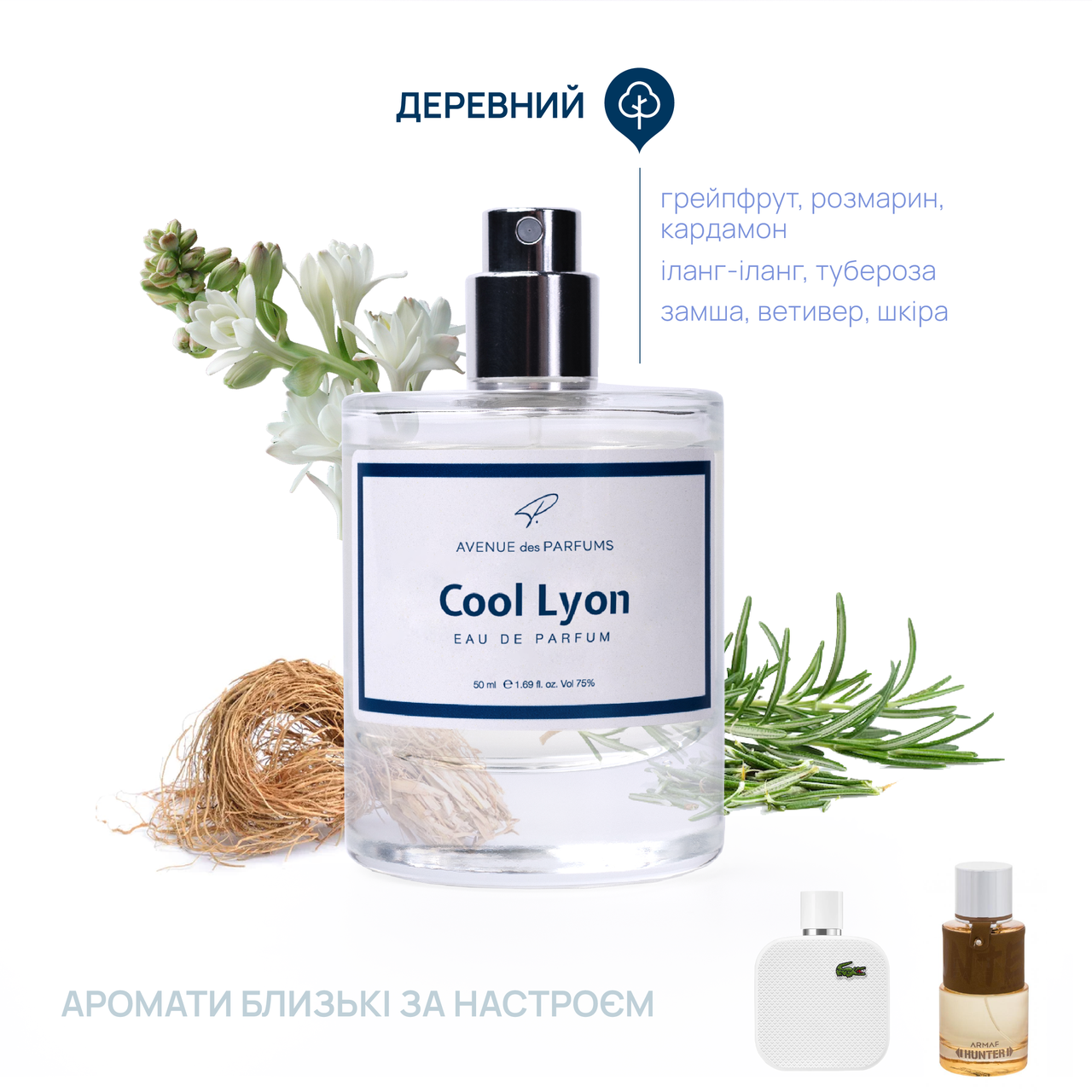 Духи мужские Cool Lyon (Blanc бланк) ноты грейпфрута, кардамона, розмарина, мексиканской туберозы, фото 1