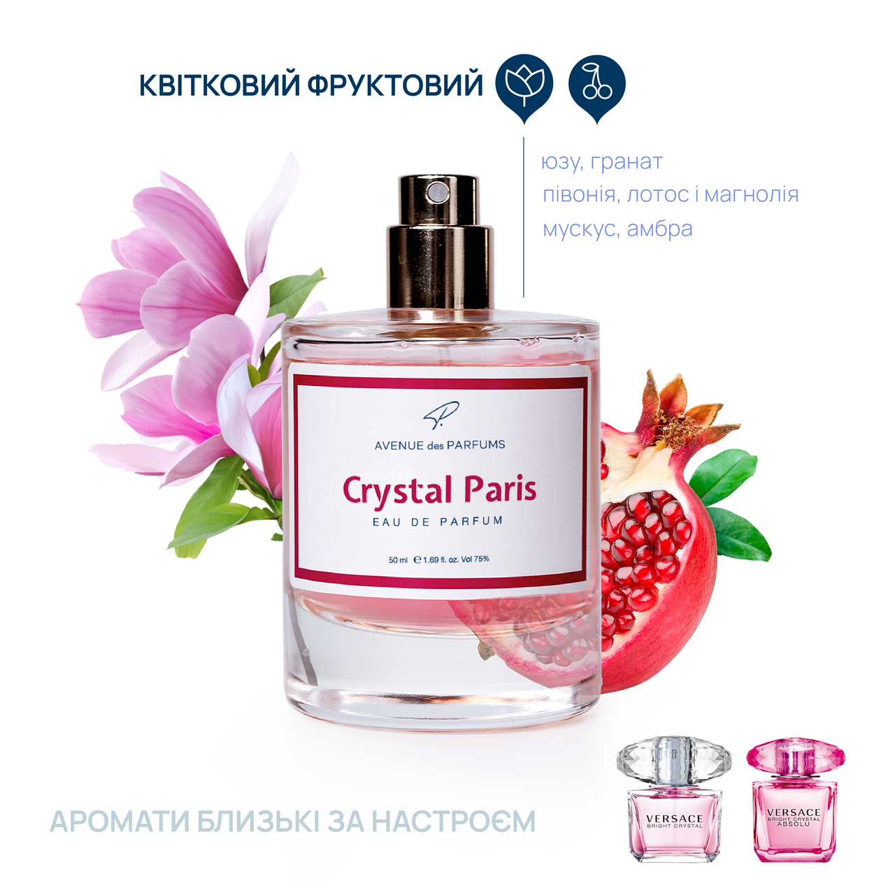 Духи Crystal Paris (Bright Crystal) AVENUE des PARFUMS цветочно-фруктовые духи, фото 1