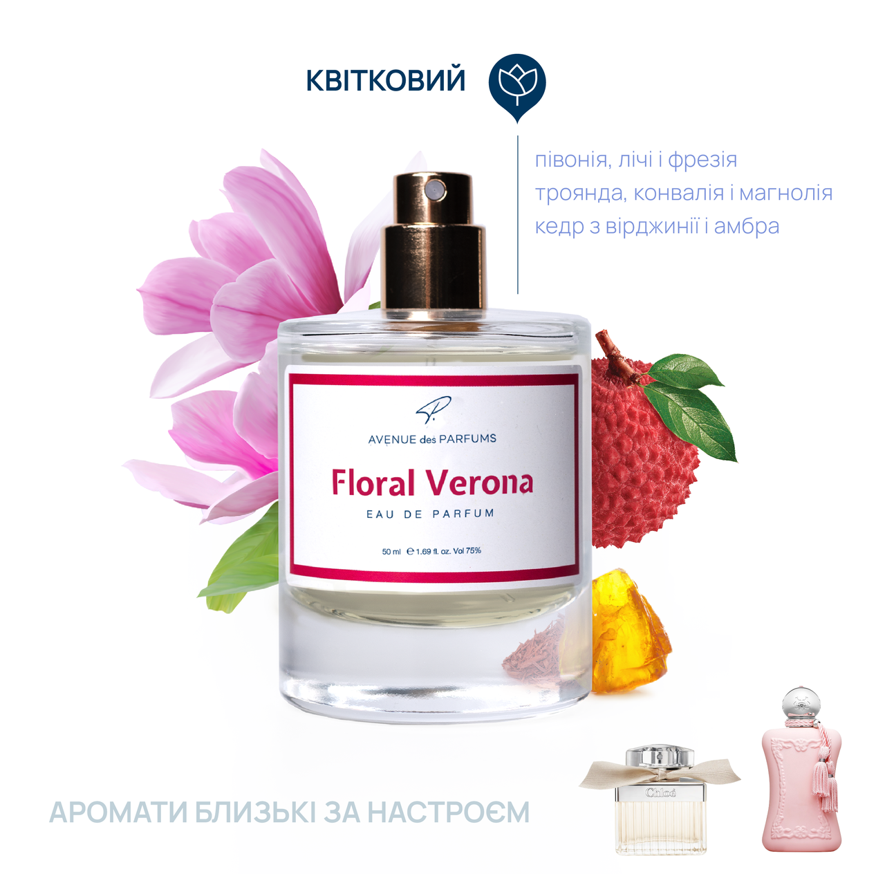 Женские духи Floral Verona (хлоя ) цветочные пудровые ноты AVENUE des PARFUMS, фото 1