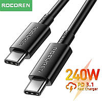 Кабель провод 2 метра Type-C (USB-C) Type-C PD 240W Rocoren черного цвета