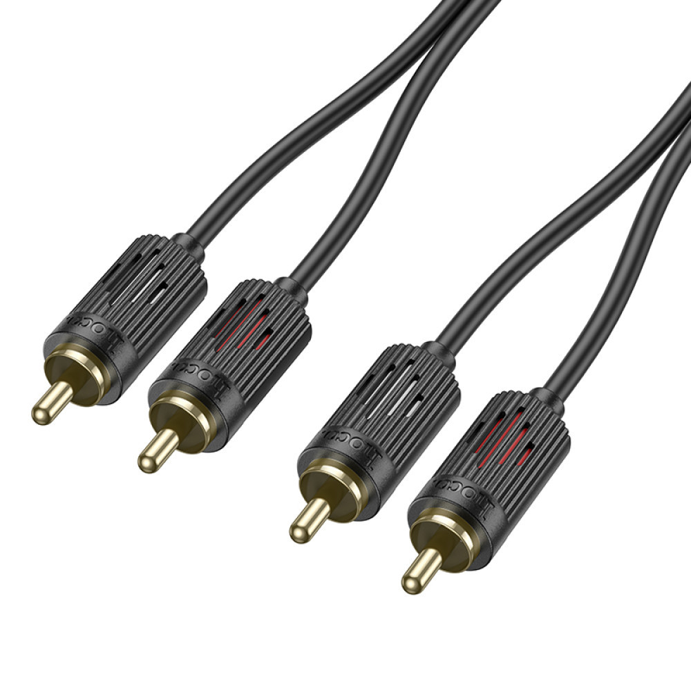 Аудіо-кабель тюльпан RCA на RCA Hoco red і white double lotus audio cable (1,5м). Black