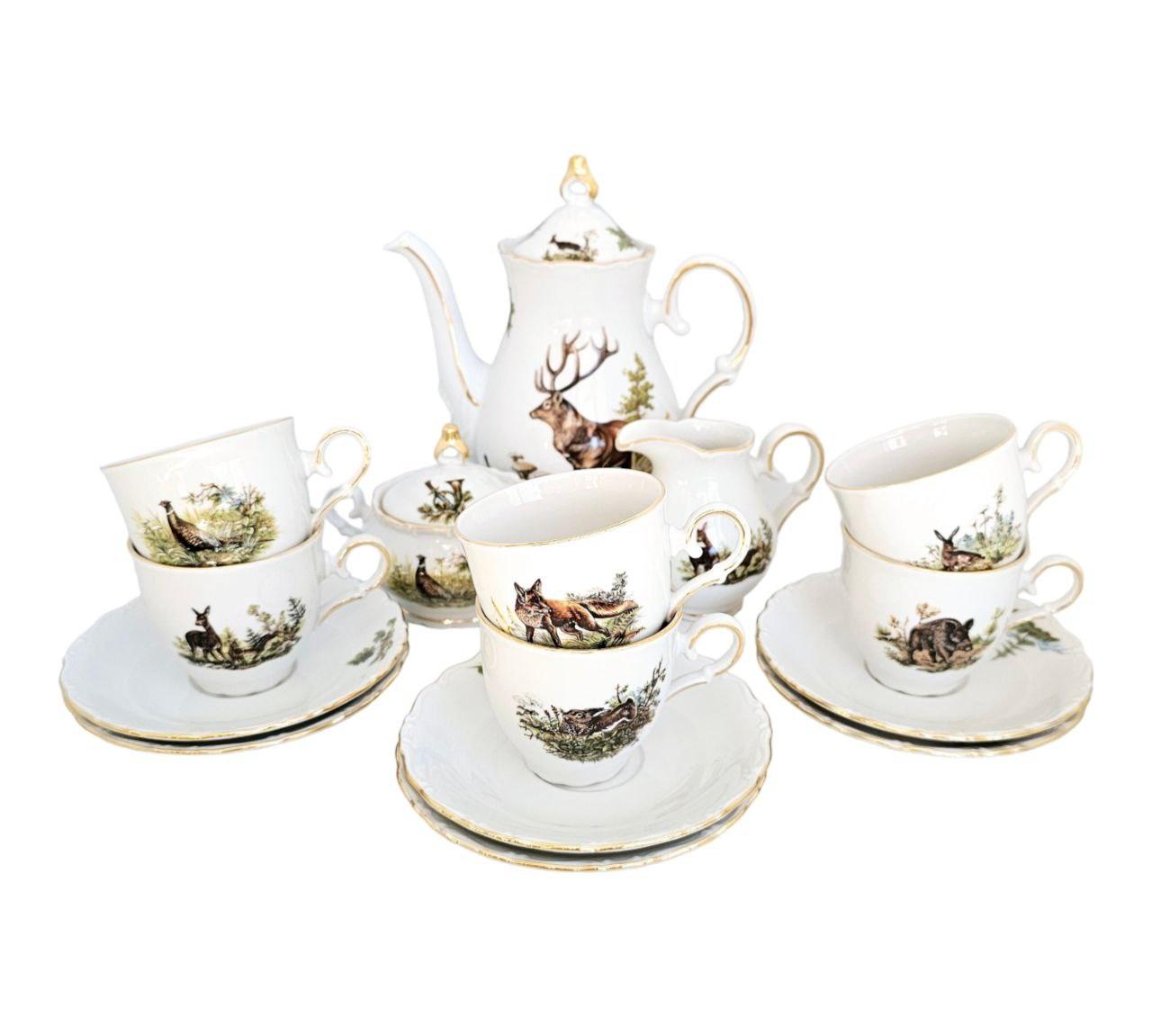 Сервіз кофейний Gloria fine porcelain Bavaria Handwork Bayreuth Made in Germany Полювання 15 предметів, фото 1