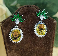 Серьги- гвоздики с бирюзовыми фианитами "Ананас" от студии LadyStyle.Biz