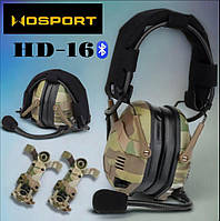 Тактические наушники (гарнитура) Wosport HD-16 Multicam с креплением для шлема на каску. С Bluetooth (Блютуз).