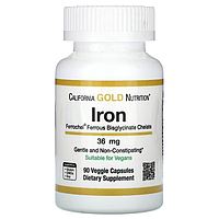 Iron Ferrochel Bisglycinate 36 мг California Gold Nutrition 90 капсул