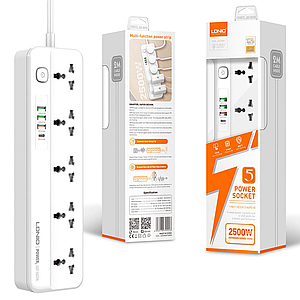 Мережевий фільтр-подовжувач LDNIO SC5415 5 Sockets PD20W / QC18W 3USB / 1Type-C White