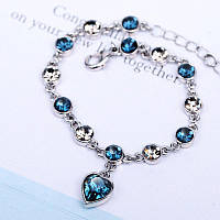 Женский серебристый браслет из синим австрийским хрусталем