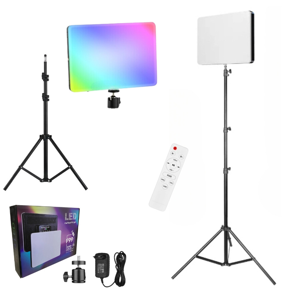 Світлодіодна прямокутна лампа 23х16см RGB F99 з пультом та штативом 2м студійне світло для фото та відеозйомок, фото 1
