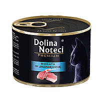 Корм конс.Dolina Noteci Premium для кошек мясные кусочки в соусе с ягнятиной 185гр
