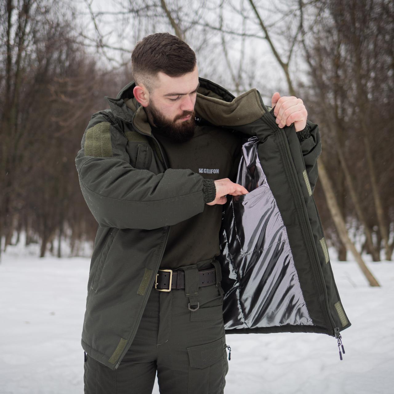Зимовий бушлат хакі (Омні-Хіт + синтепон) Grifon з подвійним замком (Omni-Heat), фото 1
