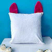 Плюшевая подушка для сублимации с розовыми ушками белая