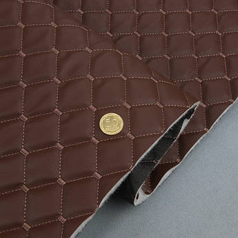 Відріз 1,65м, Шкірзам стьобаний коричневий «Ромб» (прошитий світло-корич ниткою) дубльований синтепоном і флізеліном шир 1,35