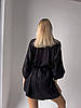 Жіночий піжамний комплект нічна сорочка та халат на запах, колір чорний тканина шовк сатин розмір, фото 3