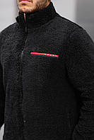 Мужская куртка Prada черная плюшевая без капюшона Куртка тедди Прада весенняя осенняя (B)